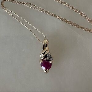 10k Solid Gold Ruby & Diamond Pendant Necklace